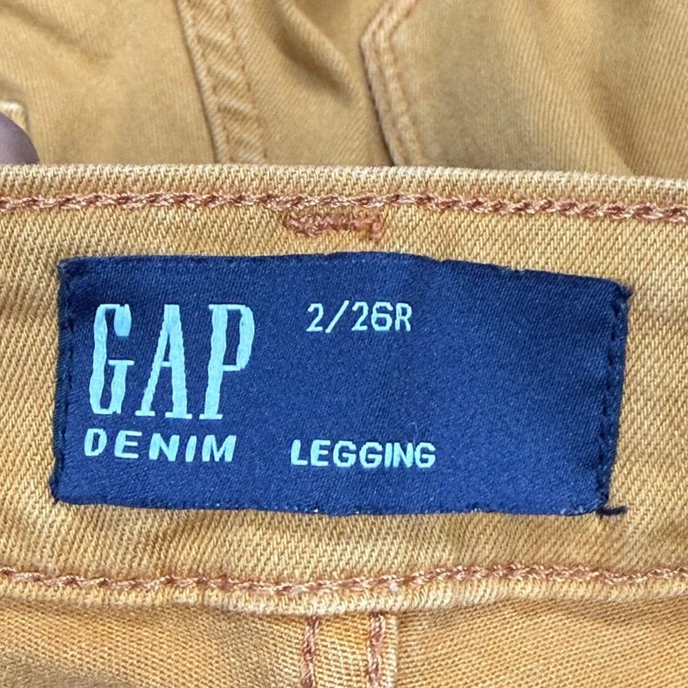 GAP Denim Legging Jeans Mustard Yellow Raw Hem Skinny Mid Rise 2/26R Regular - Picture 6 of 8